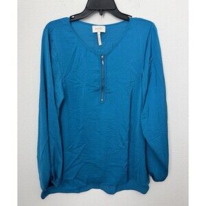 Laundry Shelli Segal Women's Silky Blue Long Sleeve Blouse Zipper Small